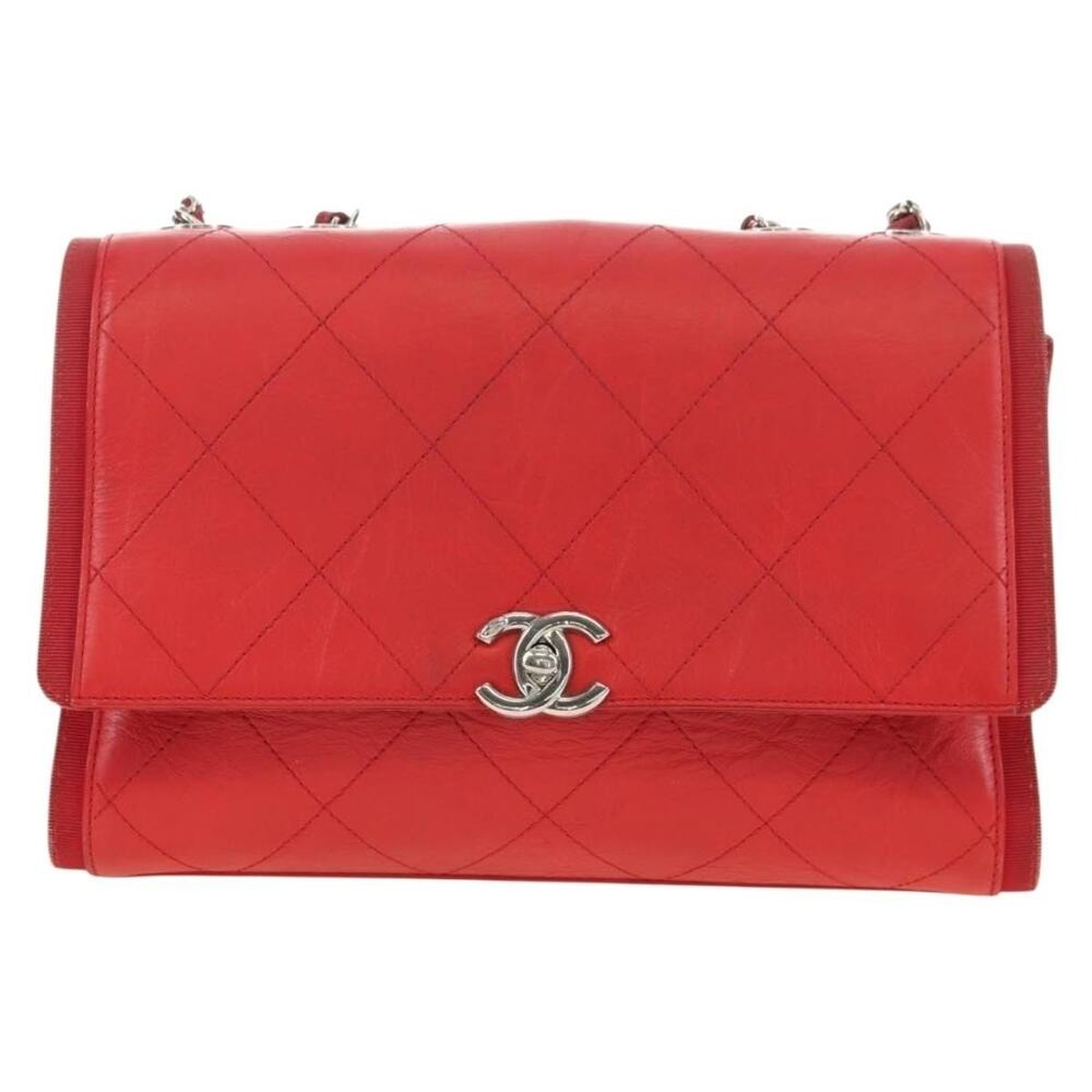 Chanel Chain Shoulder Bag Red Lambskin Leather